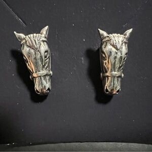 925 Silver Horse Head Earrings, Pierced